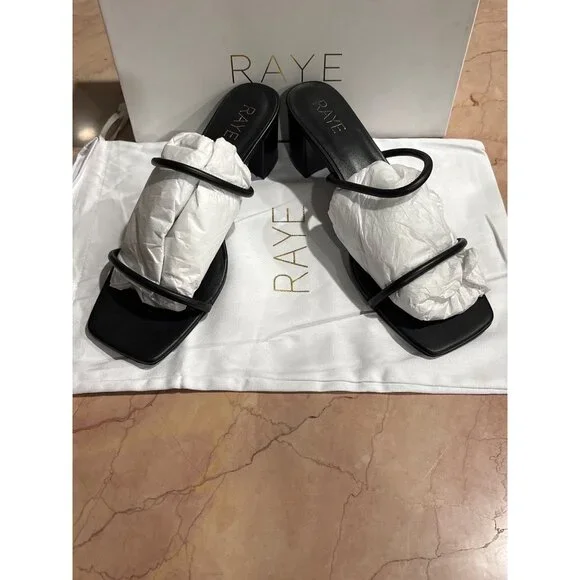 RAYE Etienne Low Heel in Black Leather 10 with Box Womens sandals - Picture 5 of 13